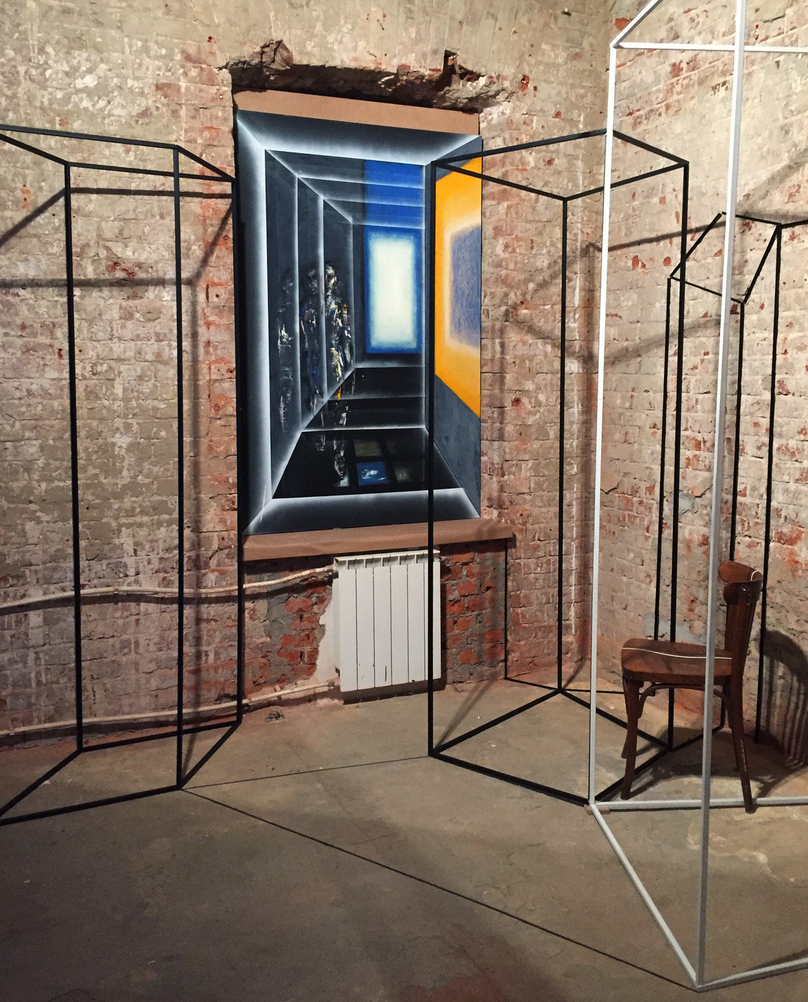 Transformation, installation view, oil on canvas, 120x180cm, metal installation, 2018